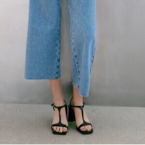 Zara Black BLOCK HEEL SANDALS Size 7.5 US